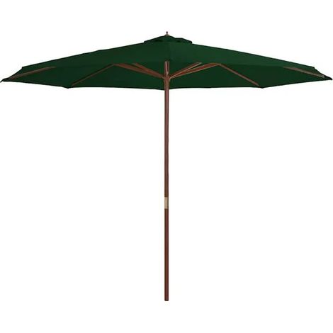 Parasol d'extérieur, mât en bois, 350 cm, vert (1/5)