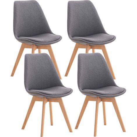 Juego de 4 sillas comedor cocina office estilo escandinavo en tela gris patas de madera 100000365
