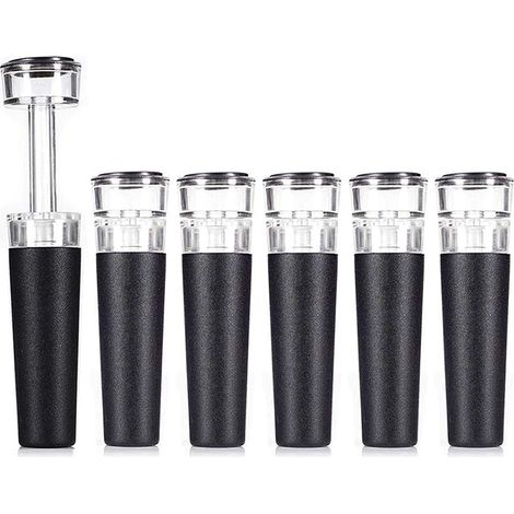 Bouchon À Vide Pour Bouteille De Vin - Pompe À Vide Intégrée - Étanchéité Optimale - Compatible Bouteilles À Bouchon Liège Ou Vis - Lot De 6 (1/5)