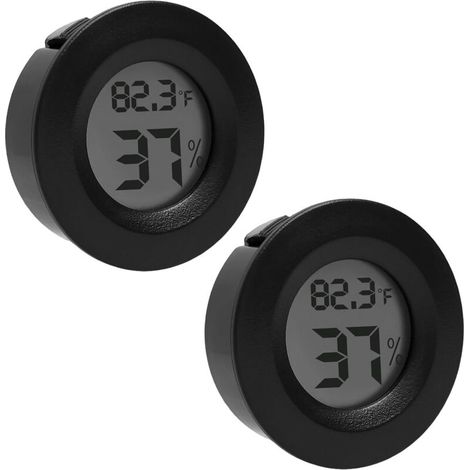 2PCS Mini Hygromètre Thermomètre Format Ronde, Hygrometre Interieur pour Reptiles Contrôle Numérique LCD Température et Humidité, avec Switch °C/°F, Indicateur pour Petit Local, Serre, Cage à Rongeurs (1/5)