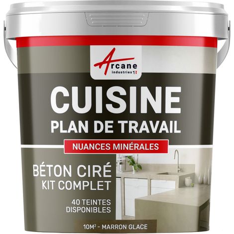 Béton ciré cuisine, plan de travail, crédence, évier sol et mur revêtement mural décoratif kit complet - 10 m² (en 2 couches) Marron Glacé - ARCANE INDUSTRIES