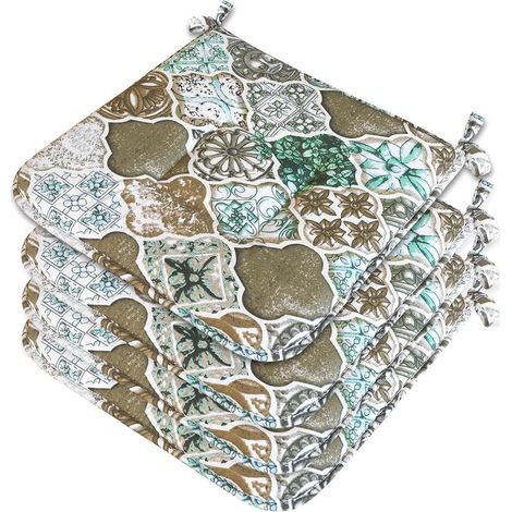 Set 4 Cuscini Sedia Cotone Con Lacci Lavabili Morbidi Universali Coprisedia Cucina Piastrella Maiolica Gotica