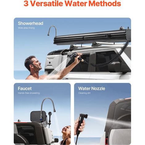 Réservoir d'eau pour galerie de toit, 26,5 L, réservoir d'eau sous pression pour douche de camping, en aluminium, 2 panneaux anti-éclaboussures, rainure en T, port de pressurisation, pour coffre (1/5)