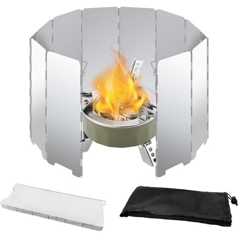 Pare-Vent Pour Réchaud - Aluminium Plaqué Oxydé - Convient Réchauds À Gaz Cassette Et Brûleurs Divisés - 12 Pièces (1/5)