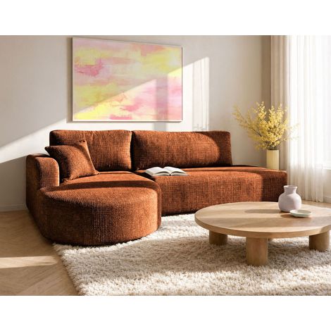 Miro - canapé d'angle gauche 4 places convertible avec coffre en velours texturé - rouille (1/5)