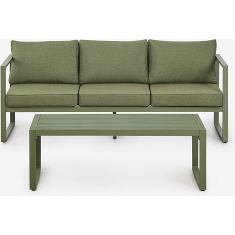 SKLUM Garten-Set mit 3-Sitzer-Sofa und 110x55 cm Aluminium-Couchtisch Lipov Tiefes Grün Olive                                   (1/5)
