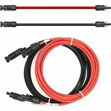 Câble d'extension - Double extrémité - Câble solaire - Rouge/noir - 6 mm² - Avec connecteur solaire intégré (2 x 2 m) (1/4)