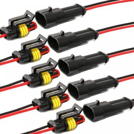 Connecteur étanche, connecteur de fil autobloquant à 2 broches avec fil marin 16 AWG pour voitures, camions, bateaux et autres connexions de fils électriques. (Paquet de 5) (1/4)