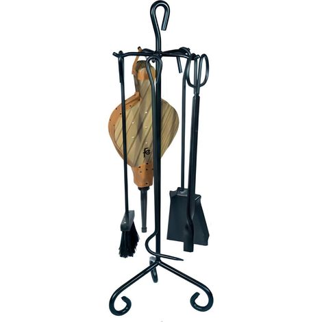 Serviteur/Garniture de cheminée ensembles d'outils pince à feu pelle brosse en fer forgé coloris Noir - Hauteur 72cm