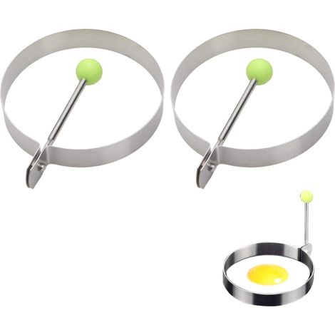 2 Stück Eierringe, Röstgitter, ei mit Anti-Anbackung, rund, Stern, Hart, Blume, Eiervormännchen mit Silikonborsten, für Pannenkoeken, Gehaktbrut