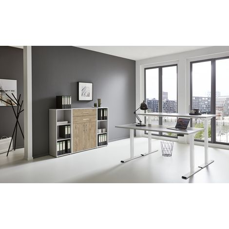 BMG Möbel Büromöbel-Set, e-Office Edition Set 13, Schreibtisch höhenverstellbar, 160 cm, grau/ gold harbor oak