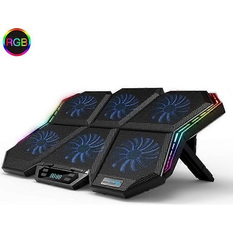 Support de refroidissement pour ordinateur portable gaming RGB 12-17 pouces avec écran LED, six ventilateurs et 2 ports USB (RGB-Bleu) (1/5)