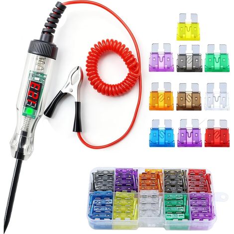 Voltage Tester with 100 Pcs Car Fuses Set 3-48V Electrical Tester Pen Automotive with Crocodile Clip Spring Wire Auto Fuse Testers with Digital LED Indicator DC for Cars Trucks (1/5)