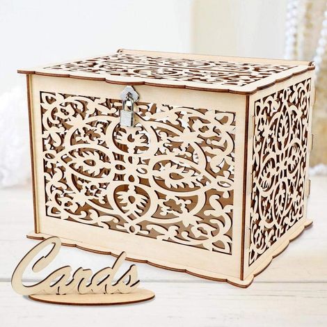 Boîte à cartes rustique à faire soi-même avec cadenas et panneau, boîte à cartes cadeaux en bois, tirelire pour réception, anniversaire de mariage, baby shower, anniversaire, remise de diplômes, décor (1/3)