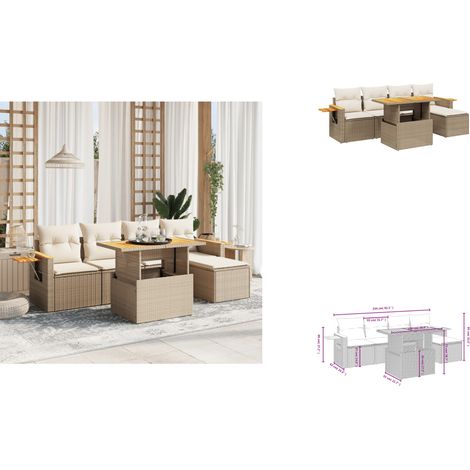 6-tlg. Garten-Sofagarnitur mit Kissen Beige Poly Rattan - Gartenmöbel Set - PE-Rattan Möbel - Outdoor Lounge - Garten Sofa - Balkon Möbel (1/3)
