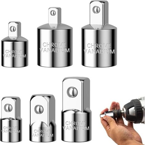 Adaptateur , 6 Pièces Adaptateur , Adaptateur Cliquet 1/4" vers 3/8", 3/8" vers 1/4", 3/8" vers 1/2", 1/2" vers 3/8", 1/2" vers 1/4", 1/4" vers 1/2" pour clés à à cliquet (1/5)