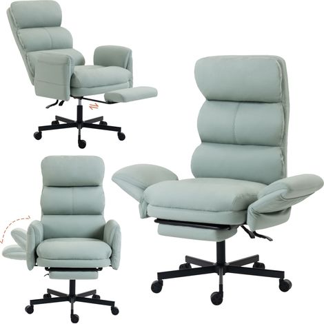 Fauteuil de bureau inclinable couleur agave avec repose-pieds, accoudoirs et appui-tête réglables sur 6 niveaux, simili cuir anti-griffures pour chat, fauteuil de patron domestique (1/5)
