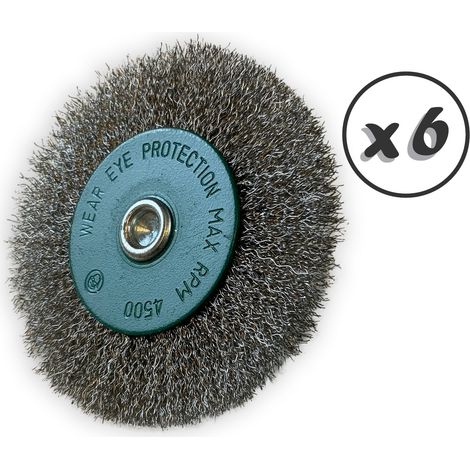 Brosse circulaire métallique sur tige Ø 100 mm  Fil inox souple - Quantité x 6 - Ø 100 mm - Ep. 12 mm - Inox souple