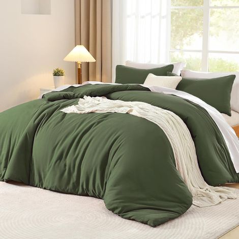 Housse de Couette Coton 240 x 260 Vert Olive Adulte Ado Uni 2 Personnes Parure de Lit Unie en Coton Housse Couette 240x260 Linge de Lit avec Fermeture éclair et 65x65cm Taies d'oreiller (1/5)