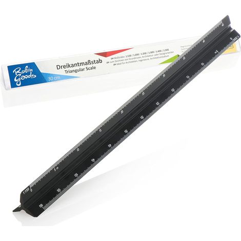 Règle triangulaire en aluminium - Règle d'architecte pour dessins de construction - Règle à dessin pour architectes, dessinateurs, ingénieurs, étudiants - 32cm (noir - échelle petite)