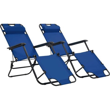 Tumbonas plegables con reposapiés 2 unidades acero azul vidaXL (1/2)