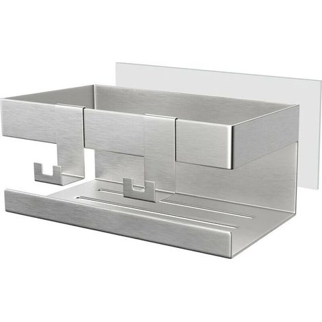 Duschregal ohne Bohren, Badezimmer-Duschregal, selbstklebender Duschseifenhalter, Duschhalter, Duschaufbewahrung aus Edelstahl, Duschzubehör mit 2 Haken, rostfreier Duschkorb