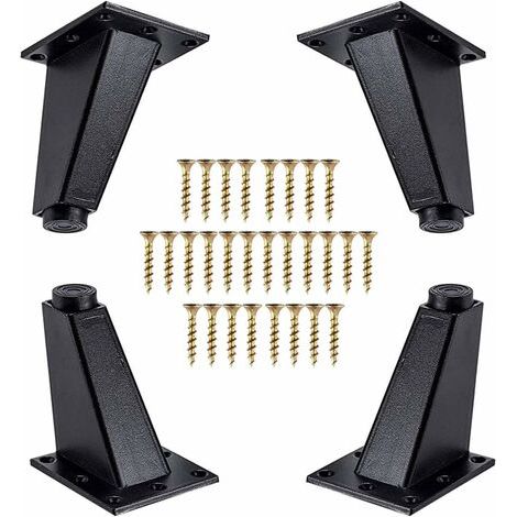 Lot de 4 pieds de meuble en métal noir 80 mm – Remplacement jambes canapé, commode, armoire – Vis de montage incluses – Capacité 115 kg