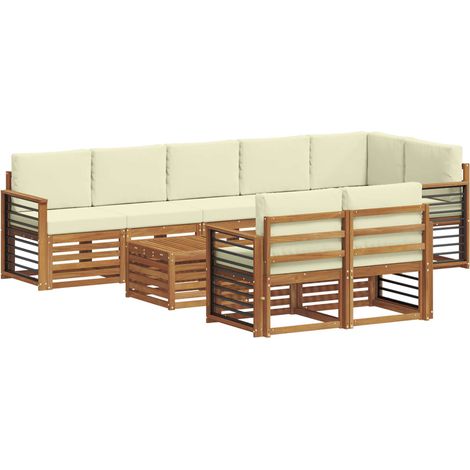 Sofa Sets 9 pcs Natural and Cream Solid Acacia Wood vidaXL (1/5)