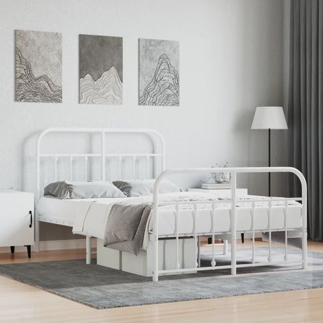 Lit adulte avec tête de lit pour Couchage,Cadre de lit métal/pied de lit blanc 120x200cm -BV65228 (1/5)