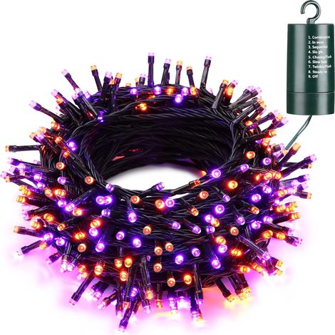 Batteriebetriebene orange und violette Halloween-Lichterkette, 20 Meter lang, mit 200 LEDs. (1/5)