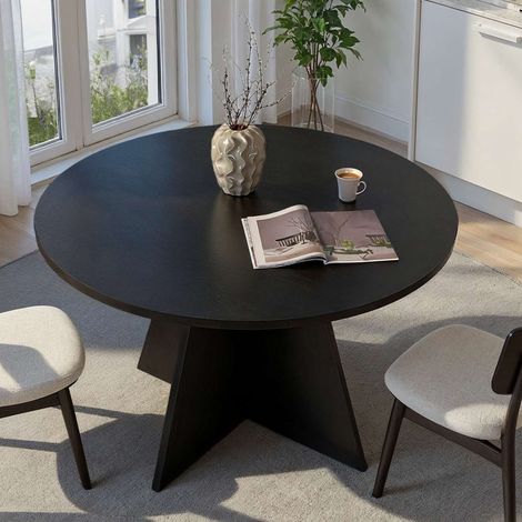 Mesa Fija Racale, 4 Plazas, Redonda, Soporta 60 kg, 120x120x75h cm Negro (1/5)