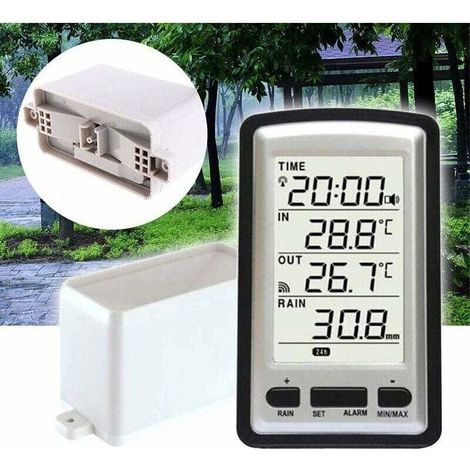 Pluviomètre électronique,Pluviomètre sans fil Portable Haute Précision Radio Contrôlé Numérique Pluviomètre Outil de Mesure de Pluviomètre Thermomètre Humidité Compteur pour Intérieur et Extérieur,de (1/5)