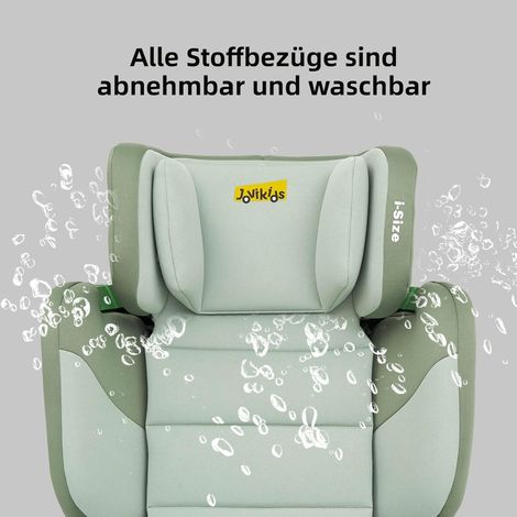 Siège auto rehausseur enfant Jovikids, pliable, compatible ISOFIX et norme i-Size R129, pour enfants de 3 à 12 ans (100-150 cm), avec appuie-tête, pratique pour voyages, coloris vert (1/5)