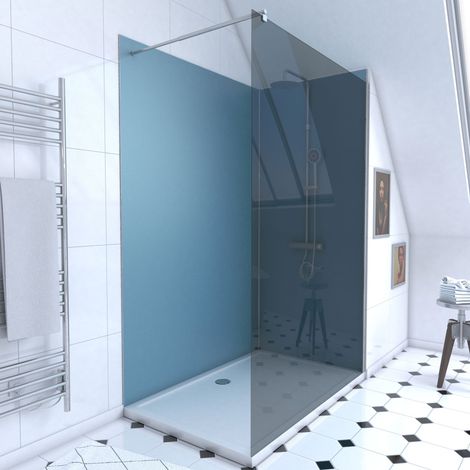 Set Doccia 90x120 cm - Pannelli Murali Blu/Cromato + Piatto Doccia + Parete Vetro Fume 8 mm