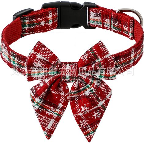 Collier pour chien de Noël avec nœud papillon - Design à carreaux rouge et vert amovible, Collier pour animal en cuir synthétique faux durable pour grands chiens, Idée de cadeau de fête (1/4)
