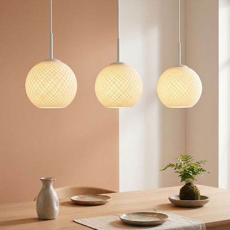 Suspension Lampe de salon Réglable en hauteur Blanc Métal L 90 cm (1/5)