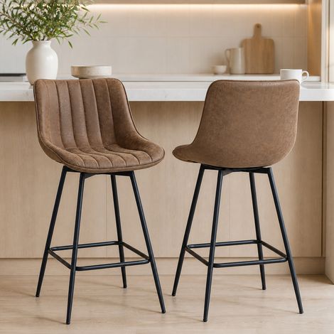 Lot de 2 tabourets de bar, chaises de bar en PU, assise rembourrée 68H cm, dossier et repose-pieds, marron (1/5)
