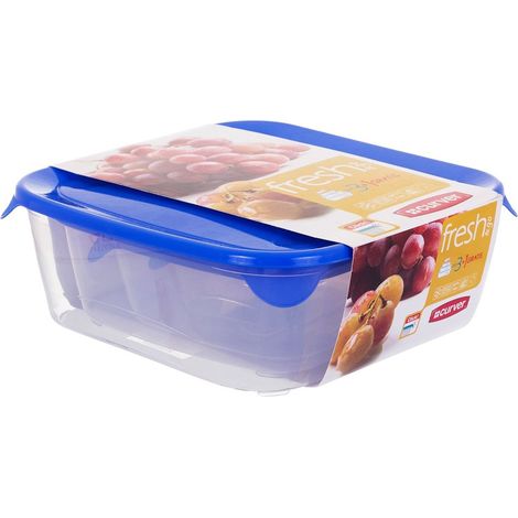 "curver zestaw pojemników kwadratowych 
fresh&ampgo 0,8l + 1,7l + 2,9l + 0,25l   /niebieski/ transparen
