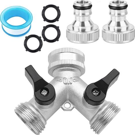 Tuyau d'arrosage splitter 2 voies – Raccord 3/4' BSP en laiton massif – Vannes individuelles pour contrôle précis de l'eau