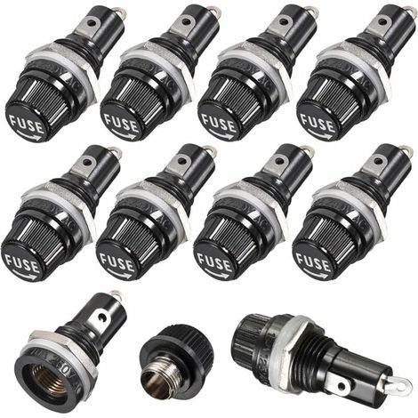 10 pièces 5 x 20mm Porte Fusible AC 10A 250V Noir Porte Fusible à Capuchon à Vis, Porte Fusible à Capuchon à Vis Monté sur Panneau (1/4)