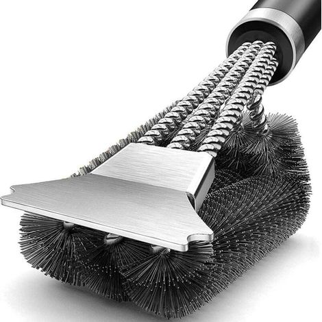 Brosse de nettoyage pour gril en acier inoxydable, poils extra-longs, brosse barbecue triple tête