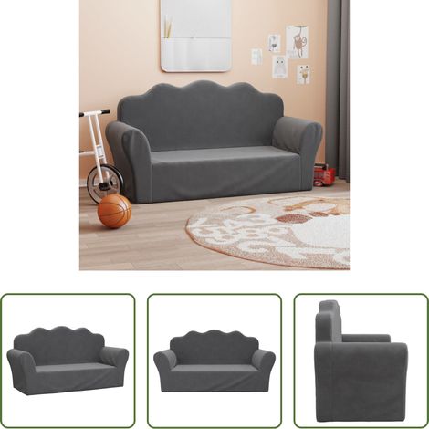 vidaXL Plüschsofa - Kindersofa 2-Sitzer Anthrazit Weich Plüsch (1/5)