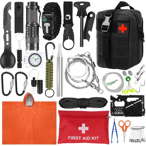 Kit de Survie Sac Complet 30 en 1 de 69 Pièces, Trousse de Secours Lampe Torche Boussole Couverture Sifflet de Survie, pour Camping Randonnée et Chasse Survivalisme (1/5)