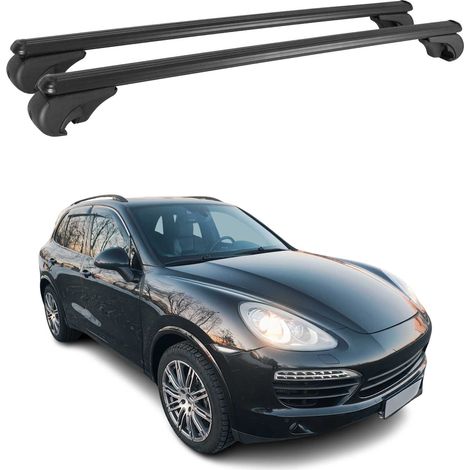 OMAC Aluminium Dachträger Querträger für Porsche Cayenne II 2011-2018 – TÜV / DIN 75302:2019 – Abschließbar – Max. 75 kg – 2 Stangen Schwarz (1/5)