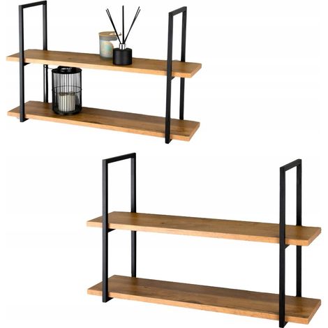 Étagère murale industrielle de style loft, en métal noir et bois, 80 x 22 x 50 cm, Cesa M (1/5)