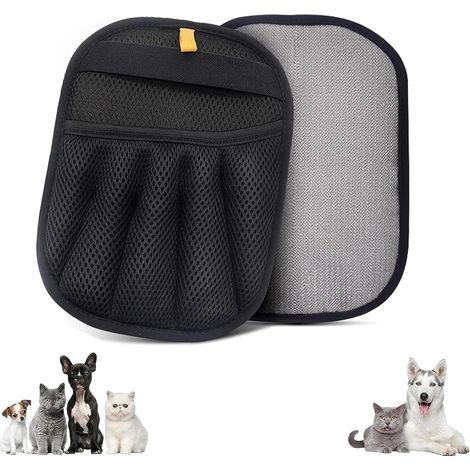 Tierpflegehandschuhe, schwarz, 24 x 16 cm, 2er-Pack, wiederverwendbar, fünf Finger, für Sofas, Teppiche und Sitze (1/5)