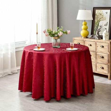 Nappe ronde en jacquard Bordeaux 160 cm, facile d'entretien, pour décoration de table
