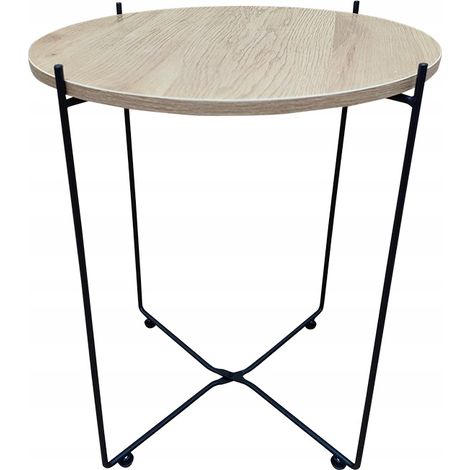 Table basse ronde Viva en chêne, banc noir, cadre pliable (1/5)