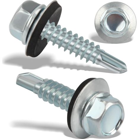 120PCS Vis Autoforeuse Metal 5,5x25 mm Vis Autoperforante Inox Bac Acier Hexagonale Vis Autoperceuse pour Metal Vis Etanche Avec Joint Tole Toiture Autoforante Auto Foreuse pour Fixation Argenté (1/5)