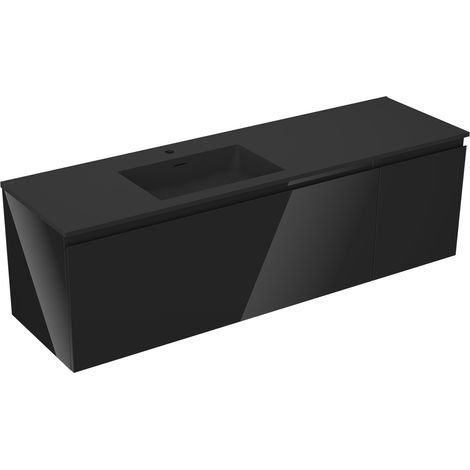 Mexen Orio Badezimmerunterschrank 160 cm mit Waschbecken Otis links, 1S, 1D, schwarz glänzend/schwarz matt - 91A13-16047-3-BBFF